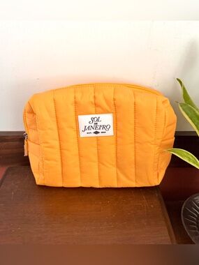 Sol de Janeiro Yellow Quilted Makeup Bag Cosmetic Travel Pouch Zip Case Large 62